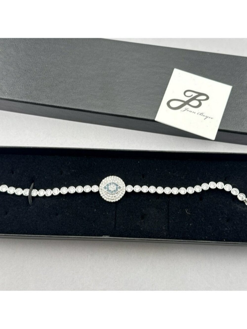 Joan Boyce Bracelet Evil Eye Angel Eye Blue Talisman Silver Tone Rhinestone HSN